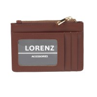 Lorenz  Suedette Finish Grain PU Slim Credit Card Case with Multiple Card Slots & Top Zip
